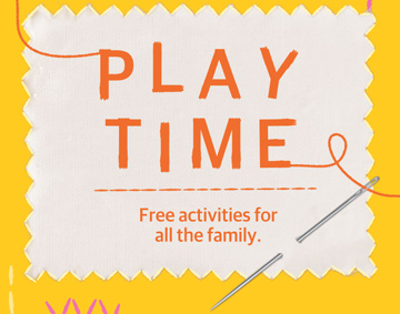 graphic showing the words 'PLAYTIME - Free activities for all the family' in embroidery 