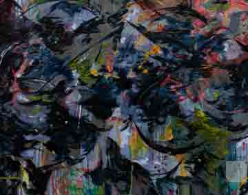 detail of a colourful painting with elements that look like flowers