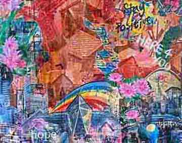 Detail of artwork by Justin Eagleton - multiple images with Manchester theme collaged together.